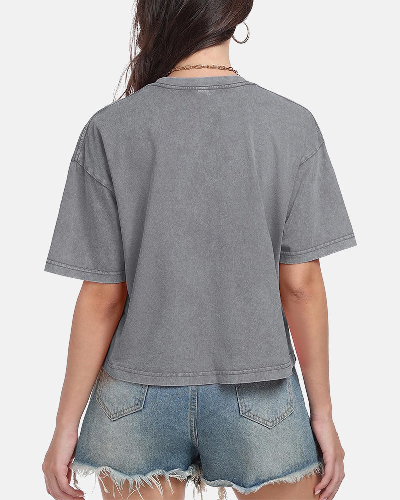 Oversized Vintage Acid Wash Cotton Cropped T Shirts