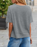 Camiseta de manga corta con cuello en V y ajuste holgado para mujer, de verano