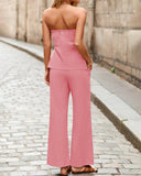 Conjunto de verano de 2 piezas para mujer – Top sin tirantes y pantalón de pierna ancha