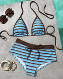 Conjunto de bikini retro de 2 piezas con bloques de color para mujer