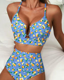 High Waisted U Wire Bikini Set Floral Print Swimsuit