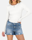 Women Full Length Long Sleeve Rib Knit Slim Fit Tops