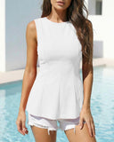 Camisetas sin mangas con cuello redondo y corte peplum ajustado para mujer