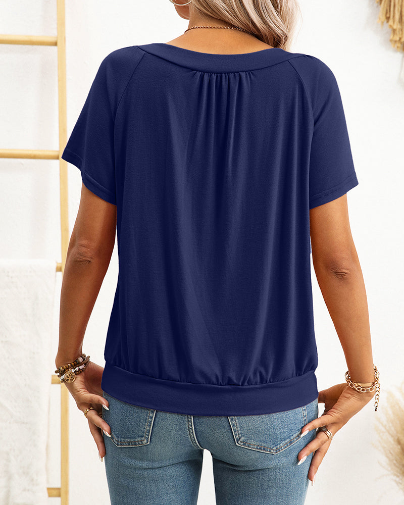 Top fruncido de mujer con cuello de pico holgado