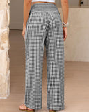 Striped Gingham Wide Leg Pants High Waisted with Pockets