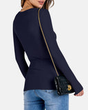 Women Full Length Long Sleeve Rib Knit Slim Fit Tops