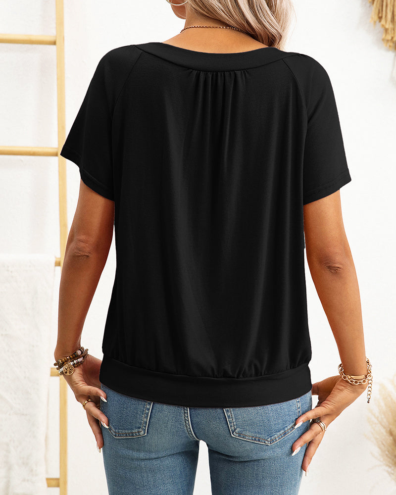 Top fruncido de mujer con cuello de pico holgado