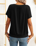 Top fruncido de mujer con cuello de pico holgado