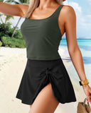 Two Piece Tankini Bathing Suit Tummy Control Tank Top with Swim Skirt