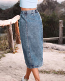 The All-Seasons High Waisted Button Front Denim Skirt