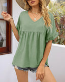 Tops Peplum Babydoll con Cuello en V Casuales y Manga con Volantes