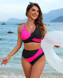 Color Block Criss Cross Full Coverage Bikini Sets