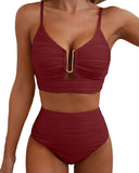 U-Wire Cutout Swimsuit High Waisted Textured Bikini Set