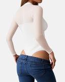 Illusion Mesh Turtleneck Long Sleeve Tummy Control Bodysuit