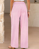 Striped Gingham Wide Leg Pants High Waisted with Pockets