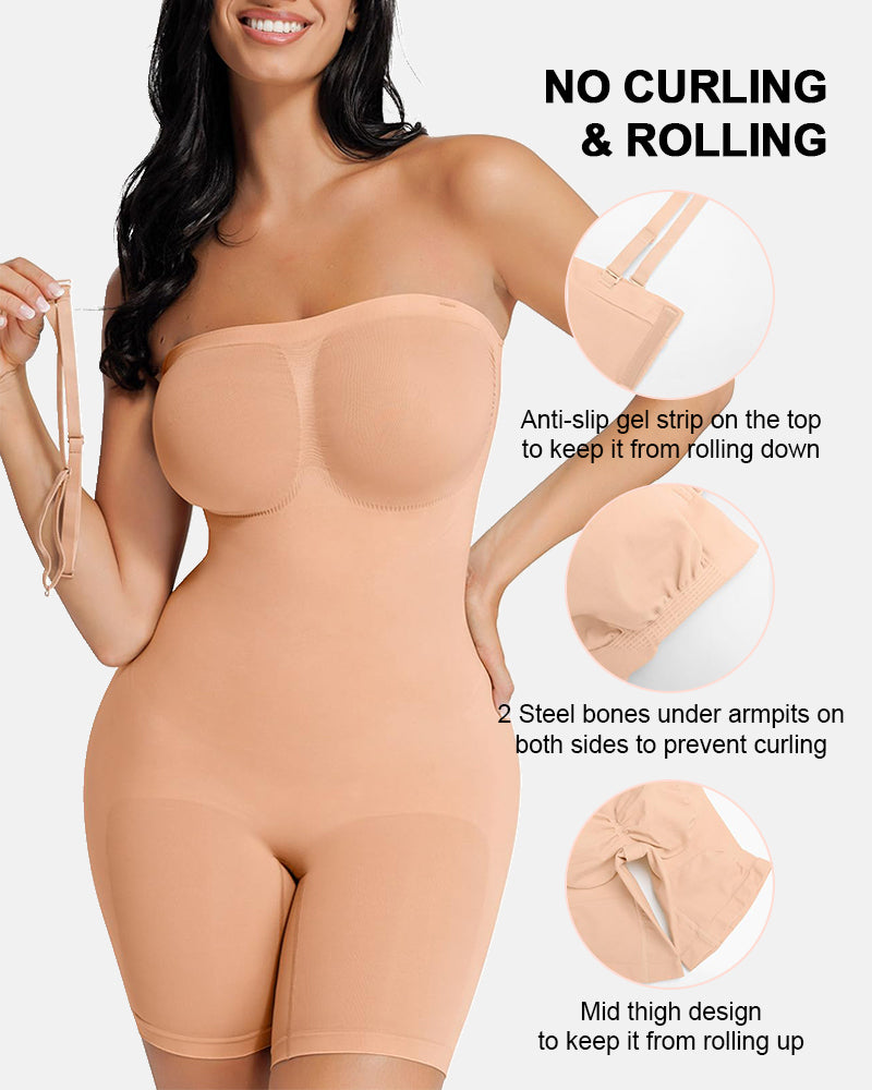 Strapless Tummy Control Seamless Bodysuit with Removable Straps