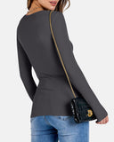 Women Full Length Long Sleeve Rib Knit Slim Fit Tops