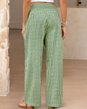 Striped Gingham Wide Leg Pants High Waisted with Pockets