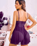 Womens Lace Babydoll Deep V Neck Open Back Sleepwear