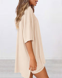 Summer Casual Oversized Lounge Set with Split Hem Shirts & Side Pocket Biker Shorts