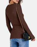 Women Full Length Long Sleeve Rib Knit Slim Fit Tops