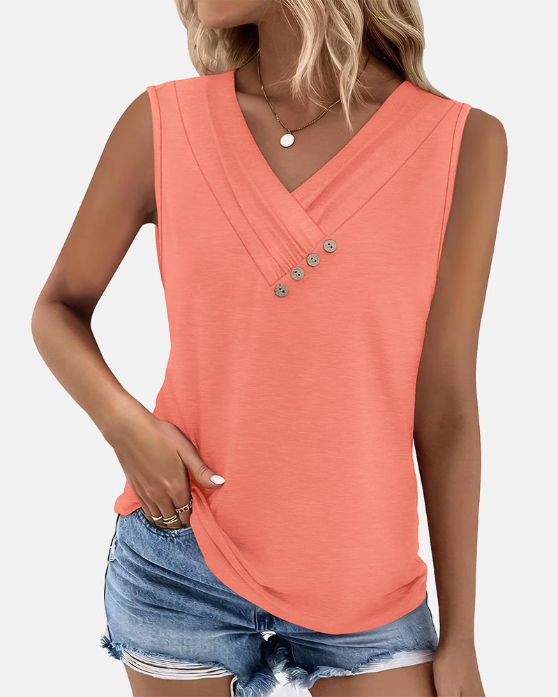 Camiseta sin mangas con botones y cuello en V