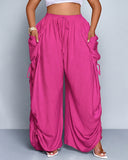 Pantalones de pernera ancha, casuales y de talla grande con ajuste holgado, lazo en la cintura y bolsillos