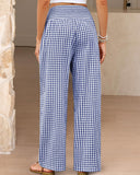 Striped Gingham Wide Leg Pants High Waisted with Pockets