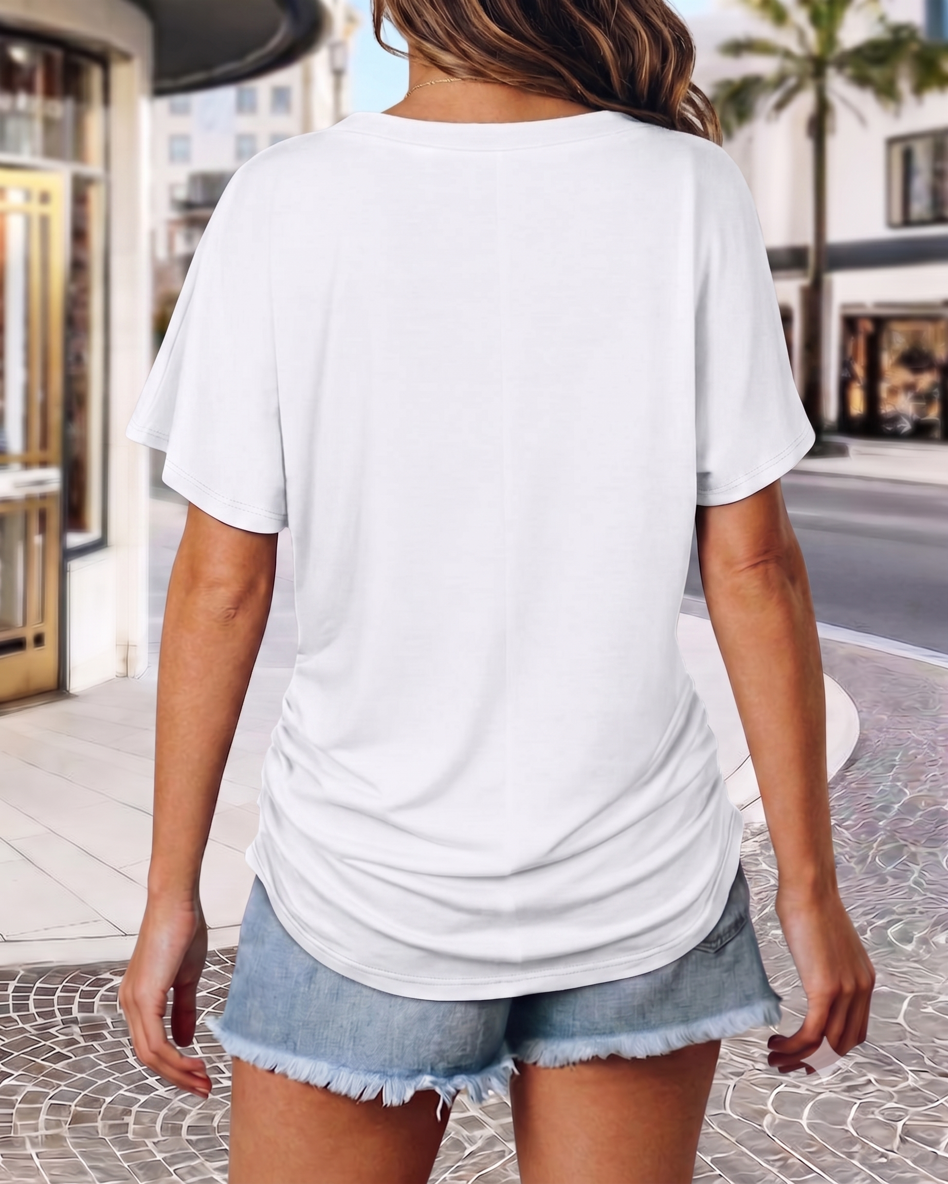 Soft V-Neck Dolman Loose Fit T-Shirt with Side Ruching