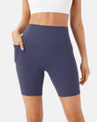 Pantalones Cortos de Ciclismo con Cintura Alta, Efecto Fruncido para Levantar Glúteos y Control Abdominal, con Bolsillos