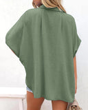 Blusa abotonada con cuello de pico, holgada y relajada