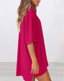 Summer Casual Oversized Lounge Set with Split Hem Shirts & Side Pocket Biker Shorts