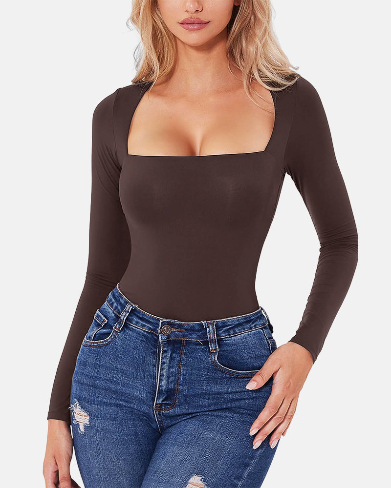 Square Neck Sculpting Bodysuit Second Skin Fit Seamless Thong