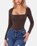 Square Neck Sculpting Bodysuit Second Skin Fit Seamless Thong