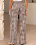 Striped Gingham Wide Leg Pants High Waisted with Pockets
