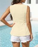 Camisetas sin mangas con cuello redondo y corte peplum ajustado para mujer