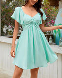 Summer Sweetheart Neckline Knot Front Flowy Chiffon Dress