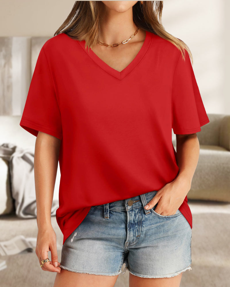 Camisetas de mujer con cuello en V, manga corta, casuales y holgadas