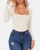 Square Neck Sculpting Bodysuit Second Skin Fit Seamless Thong