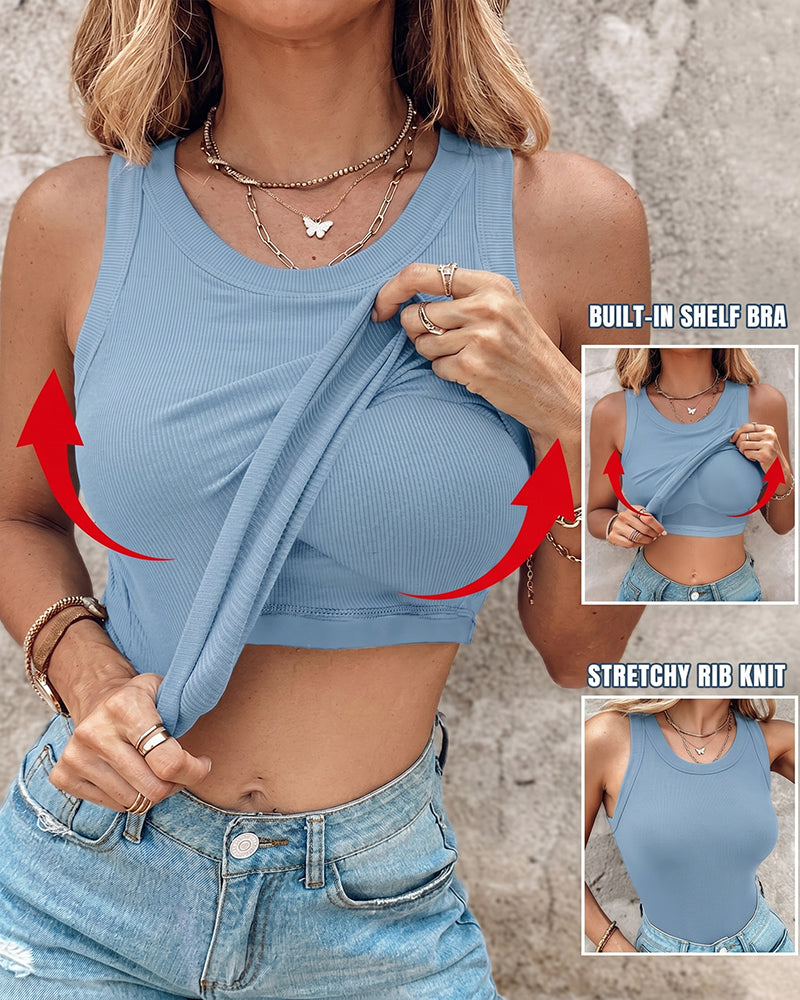 Camiseta de tirantes acanalada con sujetador y almohadillas incorporados