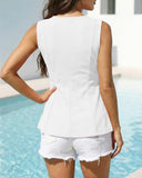 Camisetas sin mangas con cuello redondo y corte peplum ajustado para mujer