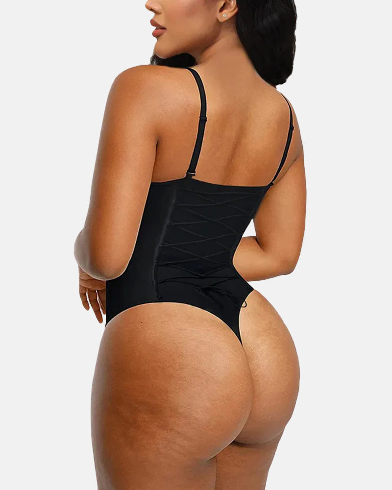 Sexy Back Lace-up Thong Seamless Corset Bodysuit