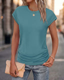Ruched Cap Short Sleeve  Crew Neck T-shirts