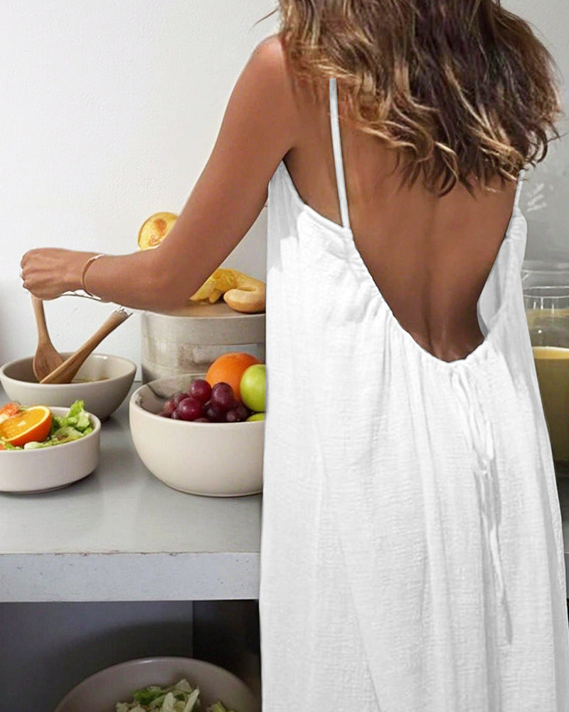 Women's Solid Color Backless Cami Dress