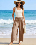 Pantalones harén de pernera ancha para mujer, informales, holgados, con cordón, para verano, con bolsillos