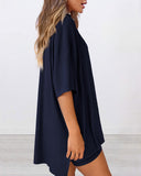 Summer Casual Oversized Lounge Set with Split Hem Shirts & Side Pocket Biker Shorts