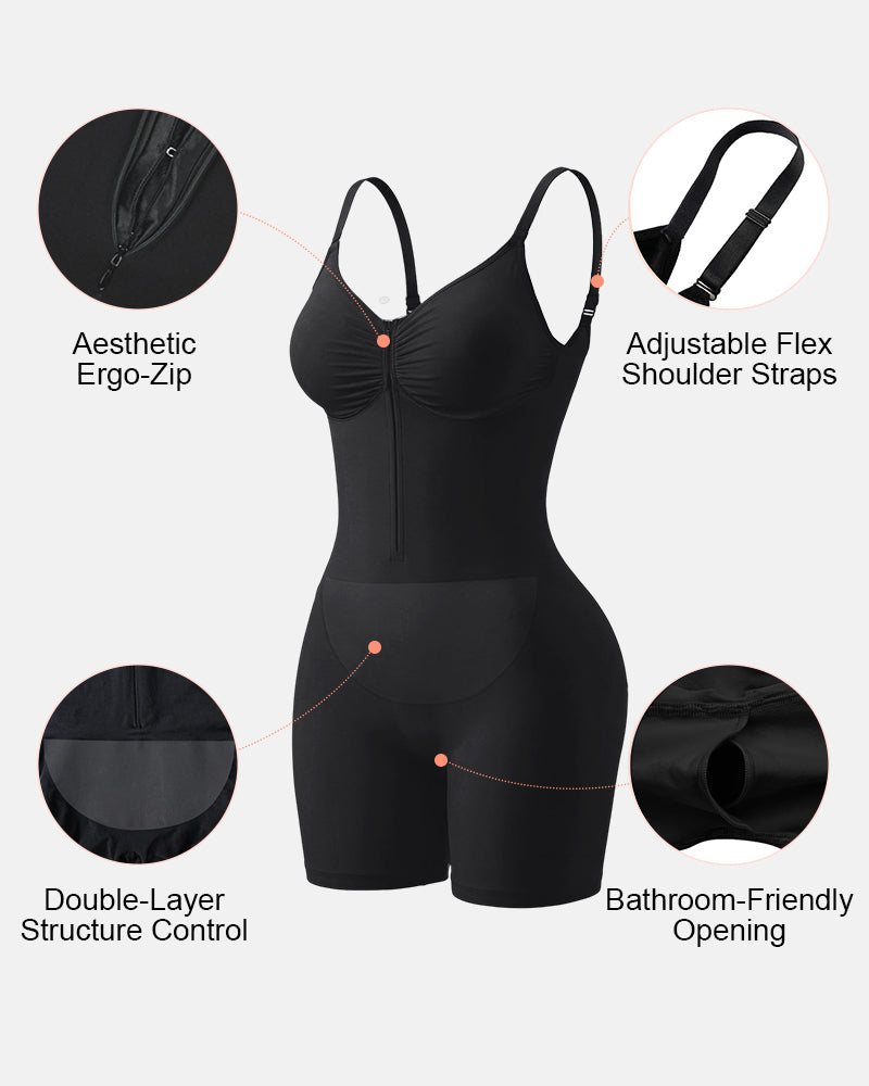 Seamless Zip-Up Bodysuit with Bonded Panel for Tummy Control