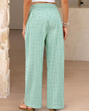 Striped Gingham Wide Leg Pants High Waisted with Pockets