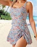 Two Piece Tankini Bathing Suit Tummy Control Tank Top with Swim Skirt