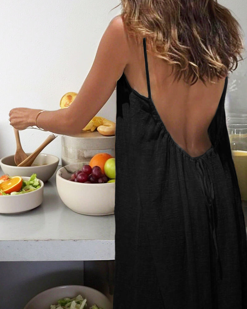 Women's Solid Color Backless Cami Dress